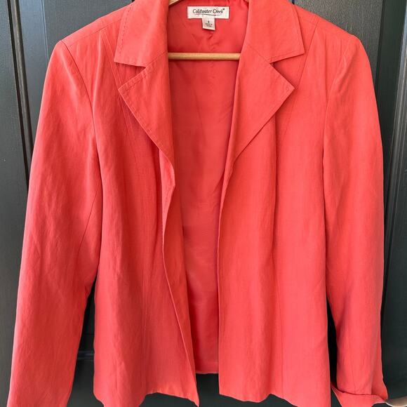 Coldwater Creek Melon Pink Silk Linen Blazer S Open Front Career Polished Chic - Picture 1 of 7